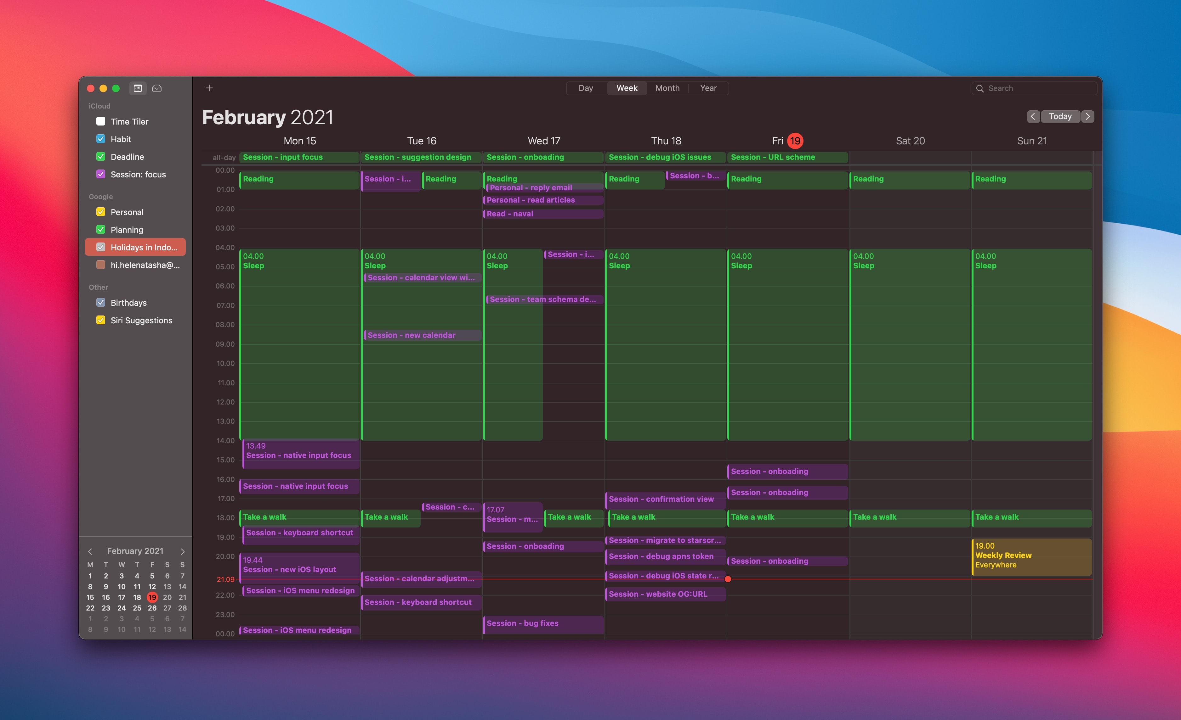 Sessions on Apple calendar