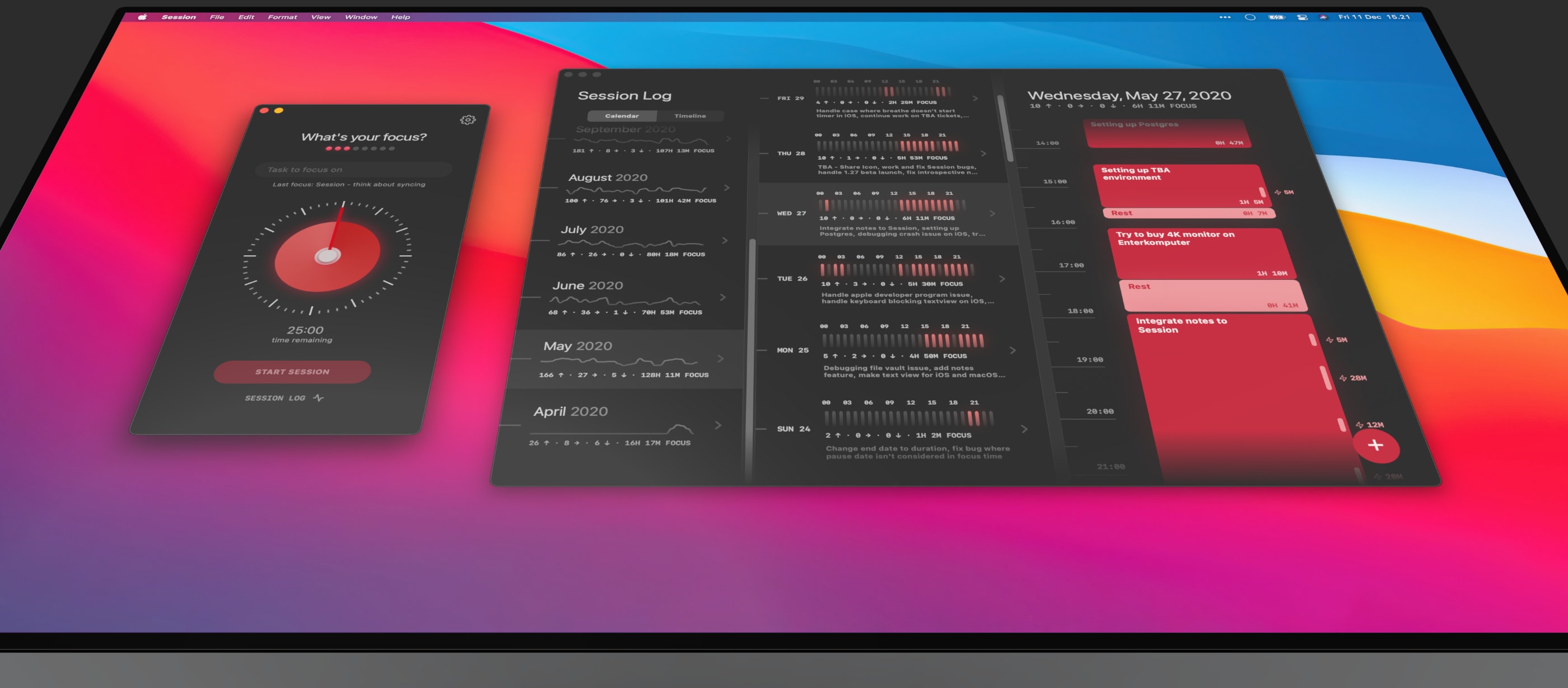 - Pomodoro focus timer with analytics